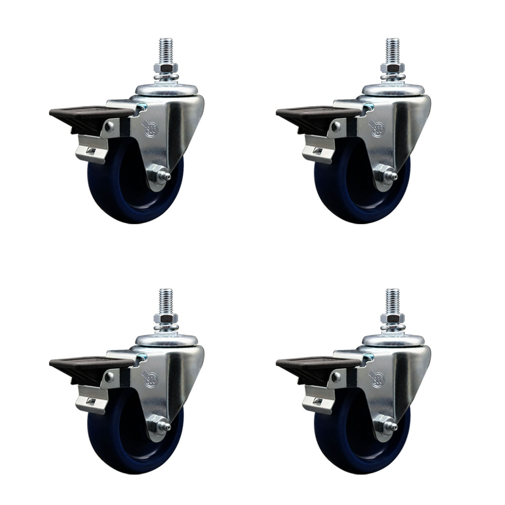 SCC-TS20S3514-SPUS-PLB-121315-4 Solid Polyurethane Swivel Threaded Stem Caster with 3.5 x 1.25 in. Blue Wheels & 0.5 in. Stems - Set of 4