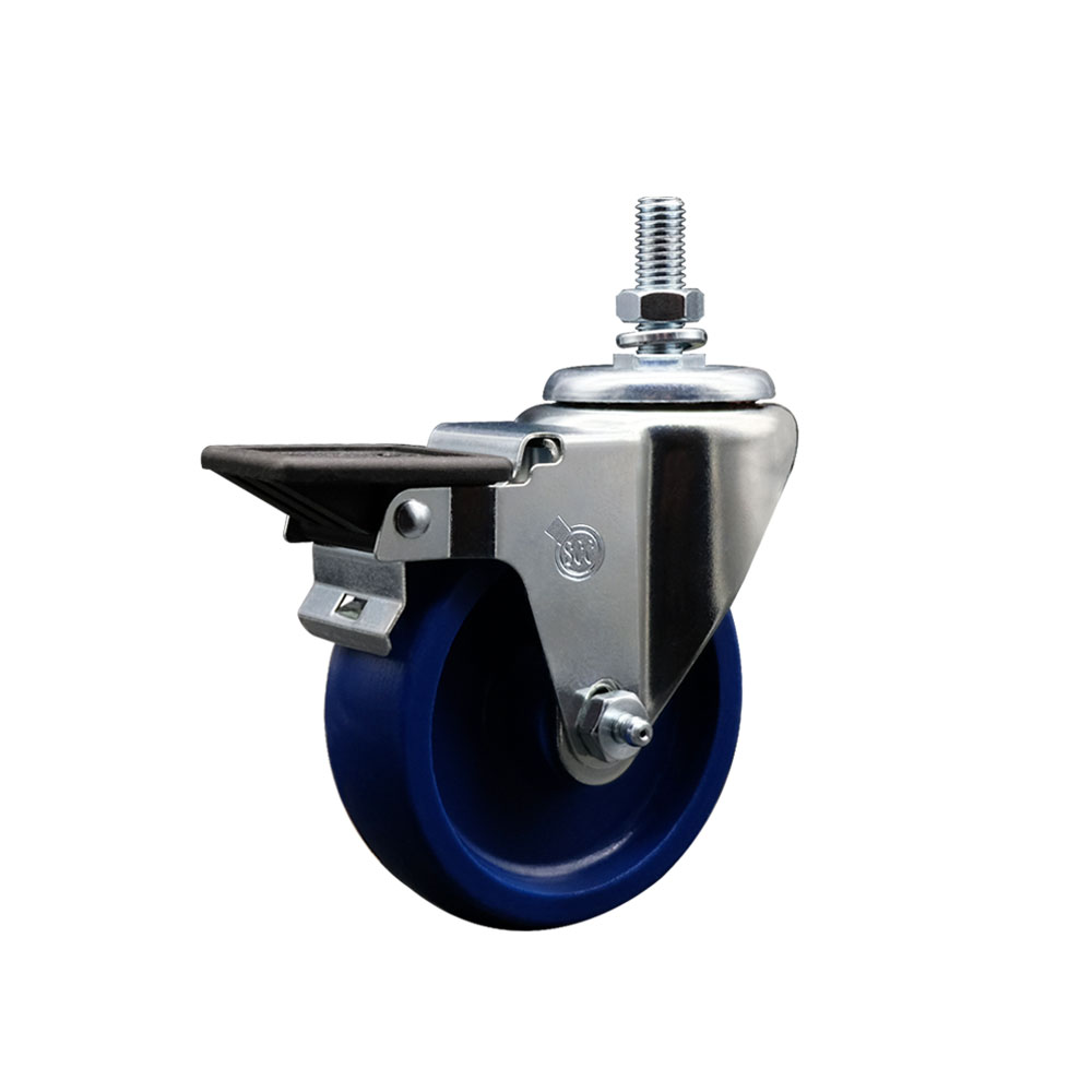 SCC-TS20S414-SPUS-PLB-121315 Solid Polyurethane Swivel Threaded Stem Caster with 4 x 1.25 in. Blue Wheel & 0.5 in. Stem & Posi Locking Brake