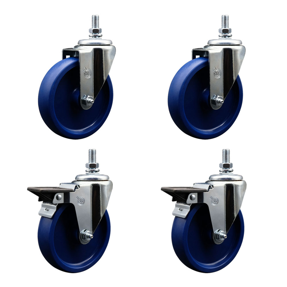SCC-TS20S514-SPUS-121315-2-PLB-2 Solid Polyurethane Swivel Threaded Stem Caster with 5 x 1.25 in. Blue Wheels & 0.5 in. Stems - Set of 4