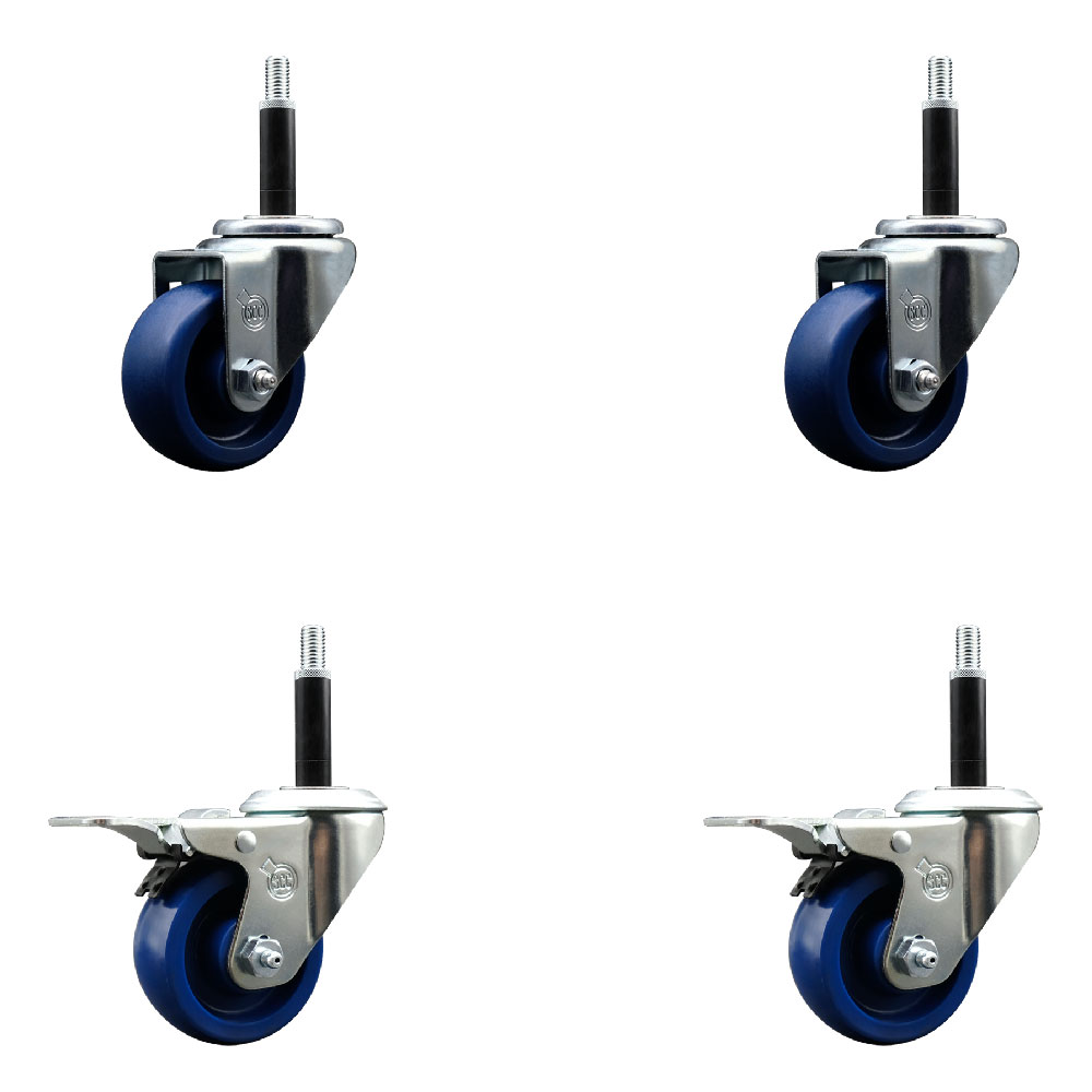 SCC-EXTTL20S314-SPUS-2-S-2-34 Solid Polyurethane Swivel Expanding Stem Caster with 3 in. Blue Wheels & 0.75 in. Stems - Set of 4