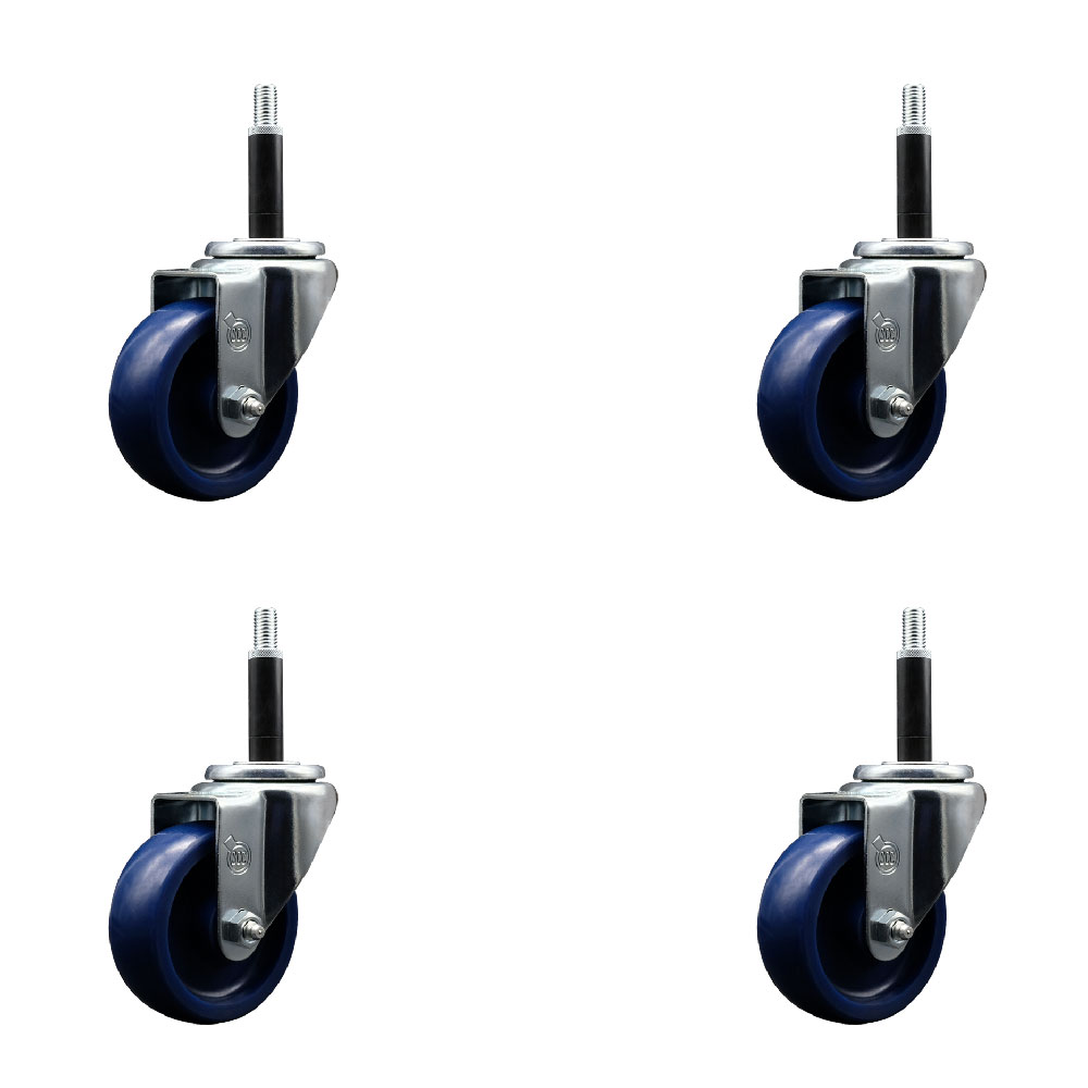 SCC-EX20S3514-SPUS-34-4 Solid Polyurethane Swivel Expanding Stem Caster with 3.5 in. Blue Wheels & 0.75 in. Stems - Set of 4