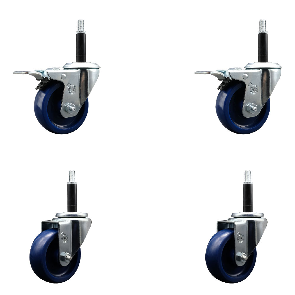 SCC-EXTTL20S3514-SPUS-2-S-2-34 Solid Polyurethane Swivel Expanding Stem Caster with 3.5 in. Blue Wheels & 0.75 in. Stems - Set of 4