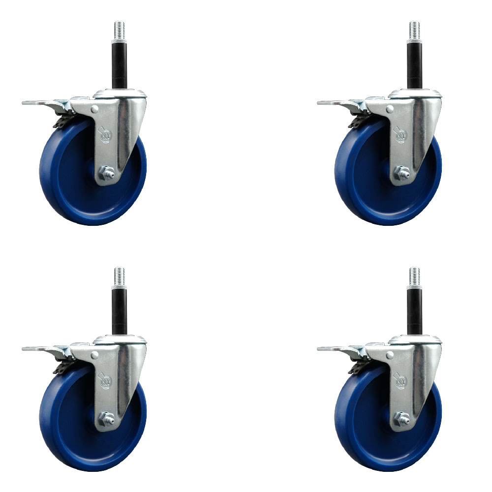 SCC-EXTTL20S514-SPUS-34-4 Solid Polyurethane Swivel Expanding Stem Caster with 5 in. Blue Wheels & 0.75 in. Stems - Set of 4