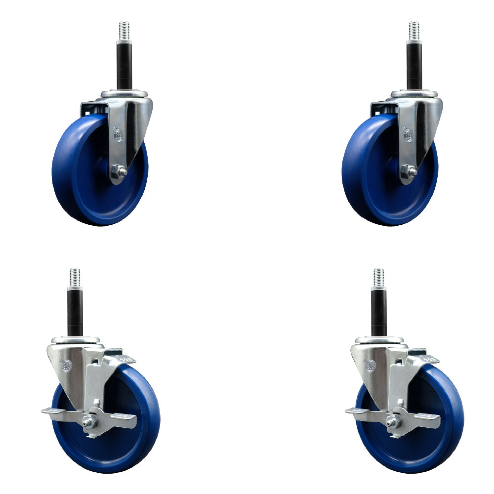 SCC-EX20S514-SPUS-2-TLB-2-34 Solid Polyurethane Swivel Expanding Stem Caster with 5 in. Blue Wheels & 0.75 in. Stems - Set of 4