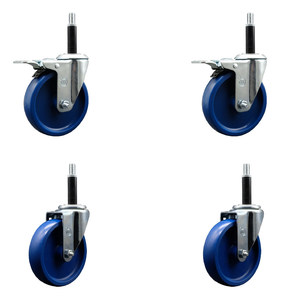 SCC-EXTTL20S514-SPUS-2-S-2-34 Solid Polyurethane Swivel Expanding Stem Caster with 5 in. Blue Wheels & 0.75 in. Stems - Set of 4