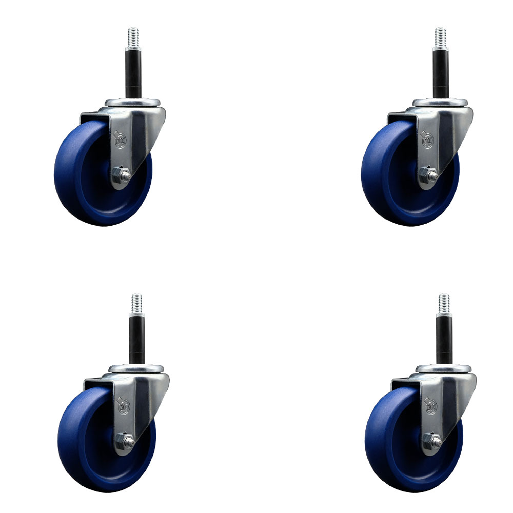 SCC-SSEX20S414-SPUS-34-4 Stainless Steel Solid Polyurethane Swivel Expanding Stem Caster with 4 in. Blue Wheels & 0.75 in. Stems - Set of 4