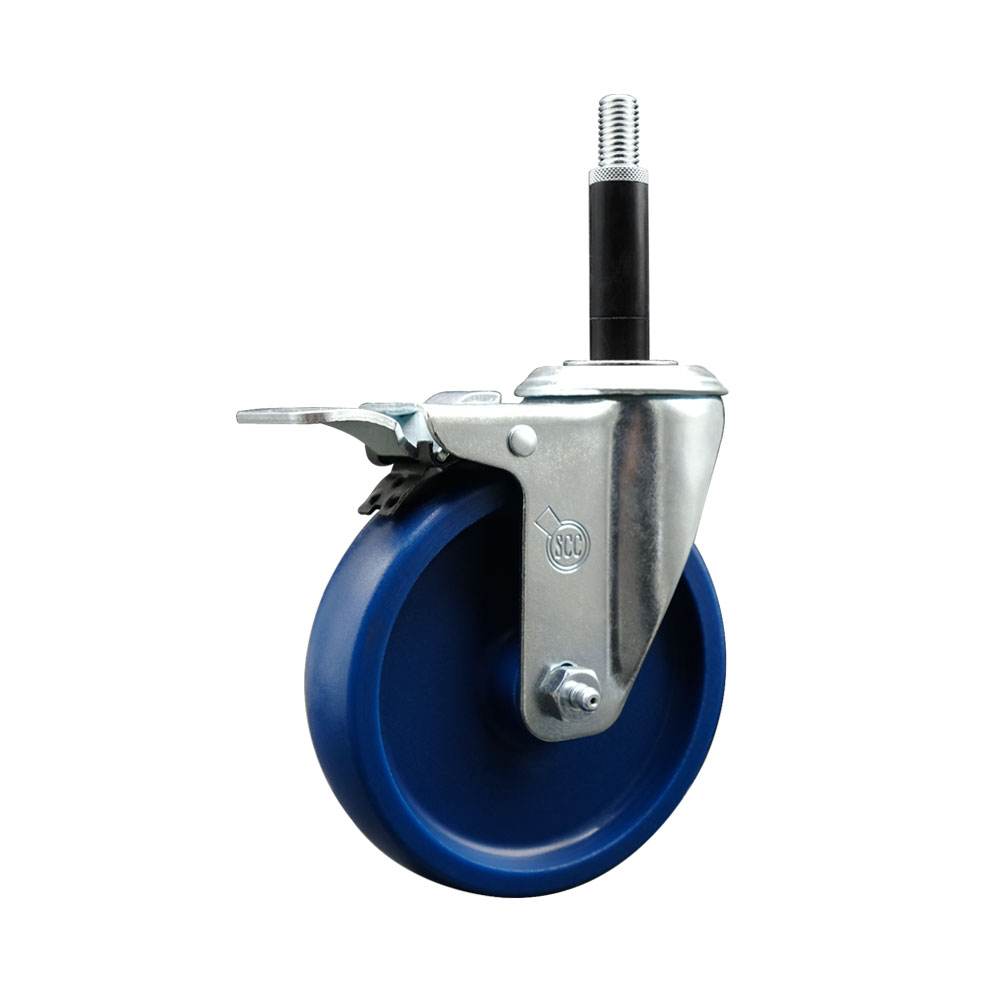 SCC-SSEXTTL20S514-SPUS-34 Stainless Steel Solid Polyurethane Expanding Stem Swivel Caster with 5 in. Blue Wheel & 0.75 in. Stem & Total Locking Brake