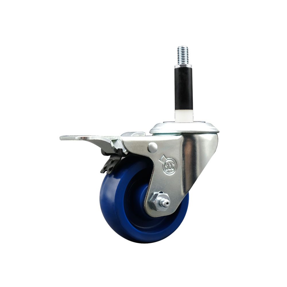 SCC-EXTTL20S314-SPUS-78 Solid Polyurethane Expanding Stem Swivel Caster with 3 in. Blue Wheel & 0.87 in. Stem & Total Locking Brake