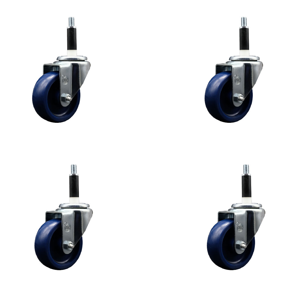 SCC-EX20S3514-SPUS-78-4 Solid Polyurethane Swivel Expanding Stem Caster with 3.5 in. Blue Wheels & 0.87 in. Stems - Set of 4
