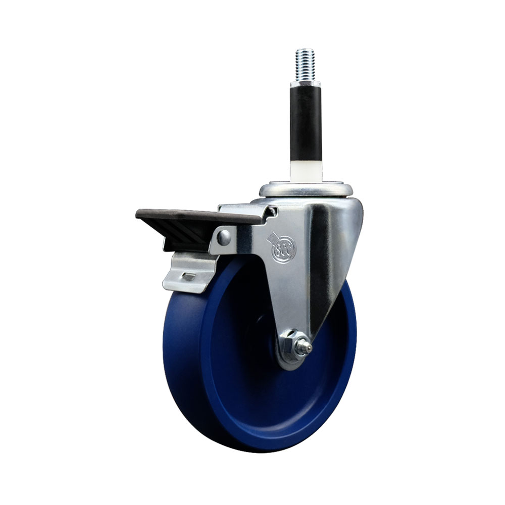 SCC-EX20S514-SPUS-PLB-78 Solid Polyurethane Expanding Stem Swivel Caster with 5 in. Blue Wheel & 0.87 in. Stem & Posi Locking Brake