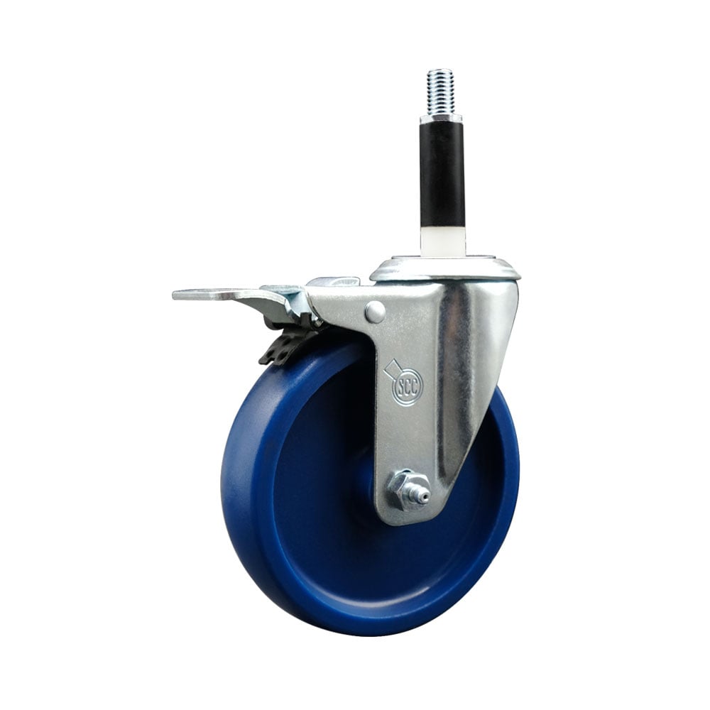 SCC-SSEXTTL20S514-SPUS-78 Stainless Steel Solid Polyurethane Expanding Stem Swivel Caster with 5 in. Blue Wheel & 0.87 in. Stem & Total Locking Brake