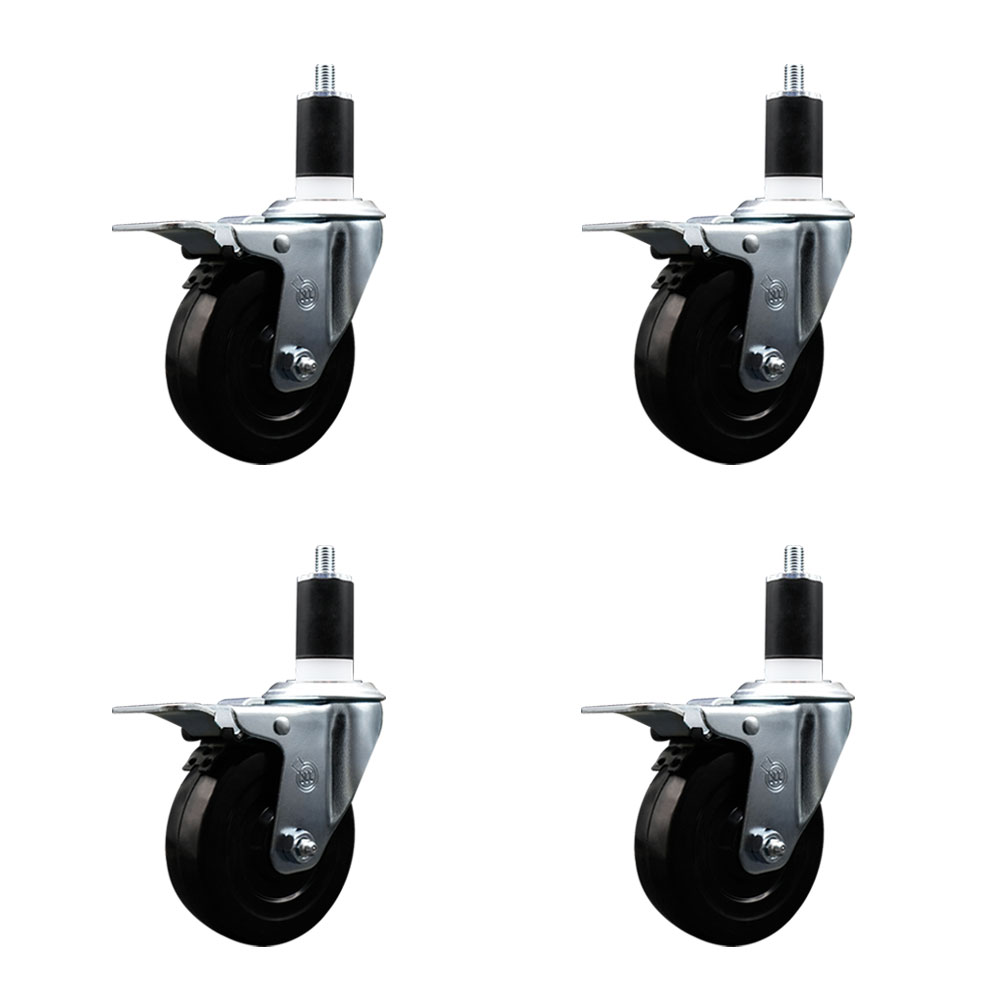 SCC-EXTTL20S414-SRS-112-4 Soft Rubber Swivel Expanding Stem Caster with 4 in. Black Wheels & 1.5 in. Stems - Set of 4