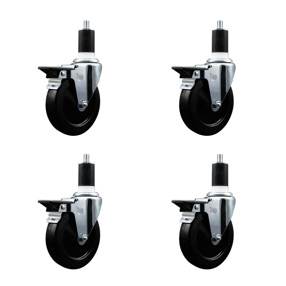 SCC-EX20S514-SRS-PLB-112-4 Soft Rubber Swivel Expanding Stem Caster with 5 in. Black Wheels & 1.5 in. Stems - Set of 4