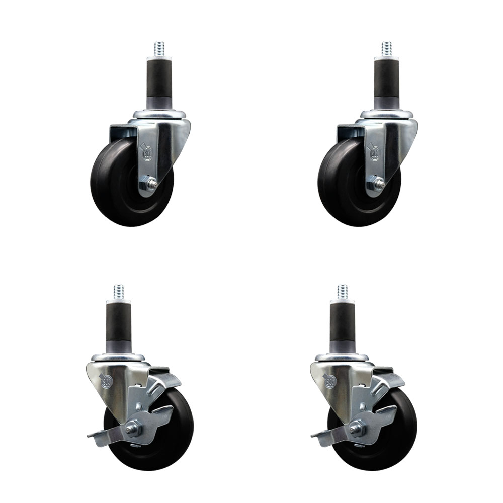 SCC-EX20S3514-SRS-2-TLB-2-114 Soft Rubber Swivel Expanding Stem Caster with 3.5 in. Black Wheels & 1.25 in. Stems - Set of 4