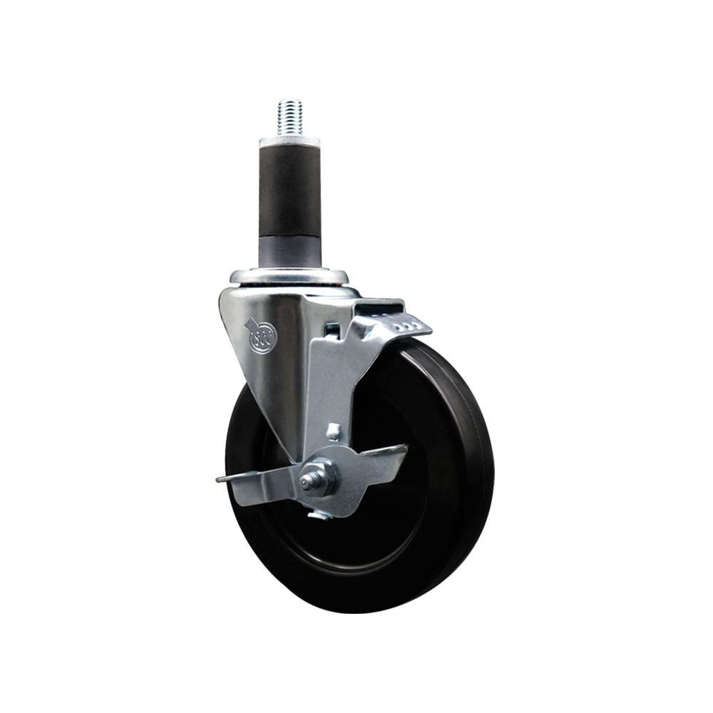 SCC-EX20S514-SRS-TLB-114 Soft Rubber Expanding Stem Swivel Caster with 5 in. Black Wheel & 1.25 in. Stem & Top Locking Brake