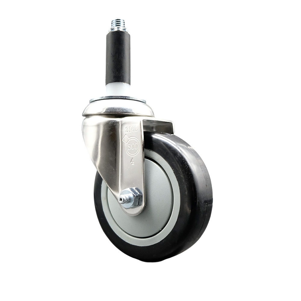 Polyurethane Swivel Stem Caster with 4 in. Black Caster Wheels, 0.87 in. Expanding Stem - 316 Stainless Steel Caster