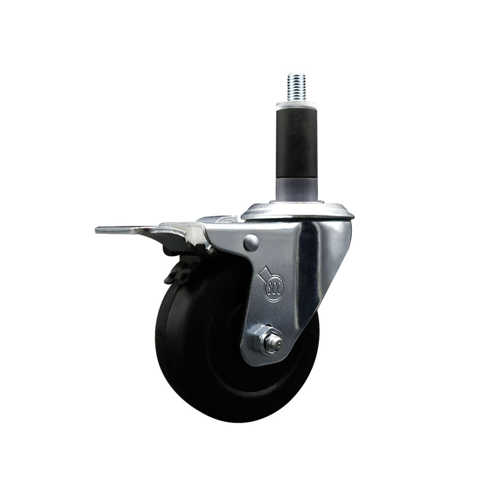 SCC-EXTTL20S3514-SRS-118 Soft Rubber Expanding Stem Swivel Caster with 3.5 in. Black Wheel & 1.13 in. Stem & Total Locking Brake