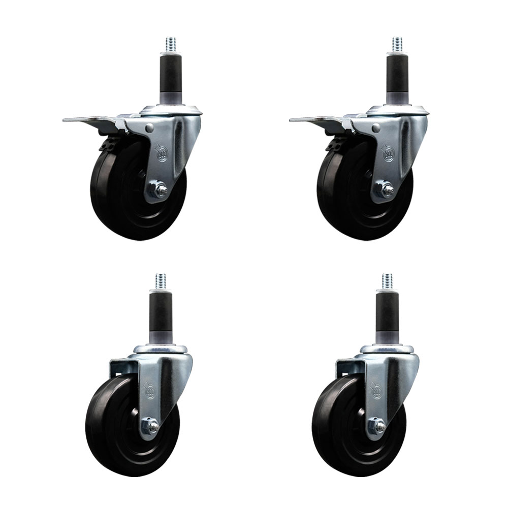 SCC-EXTTL20S414-SRS-2-S-2-118 Soft Rubber Swivel Expanding Stem Caster with 4 in. Black Wheels & 1.13 in. Stems - Set of 4
