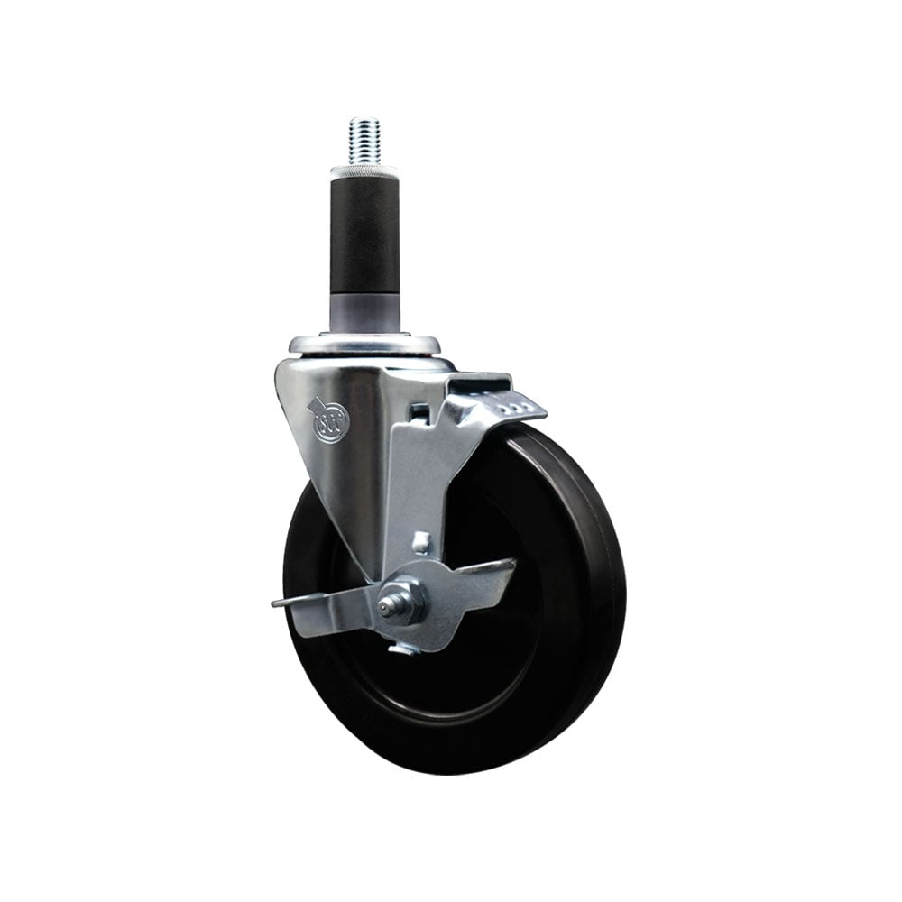 SCC-EX20S514-SRS-TLB-118 Soft Rubber Expanding Stem Swivel Caster with 5 in. Black Wheel & 1.13 in. Stem & Top Locking Brake