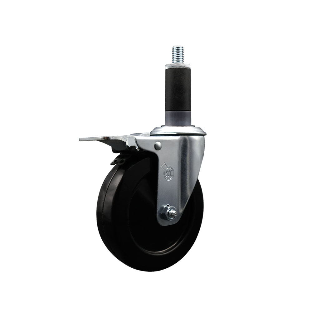 SCC-EXTTL20S514-SRS-118 Soft Rubber Expanding Stem Swivel Caster with 5 in. Black Wheel & 1.13 in. Stem & Total Locking Brake