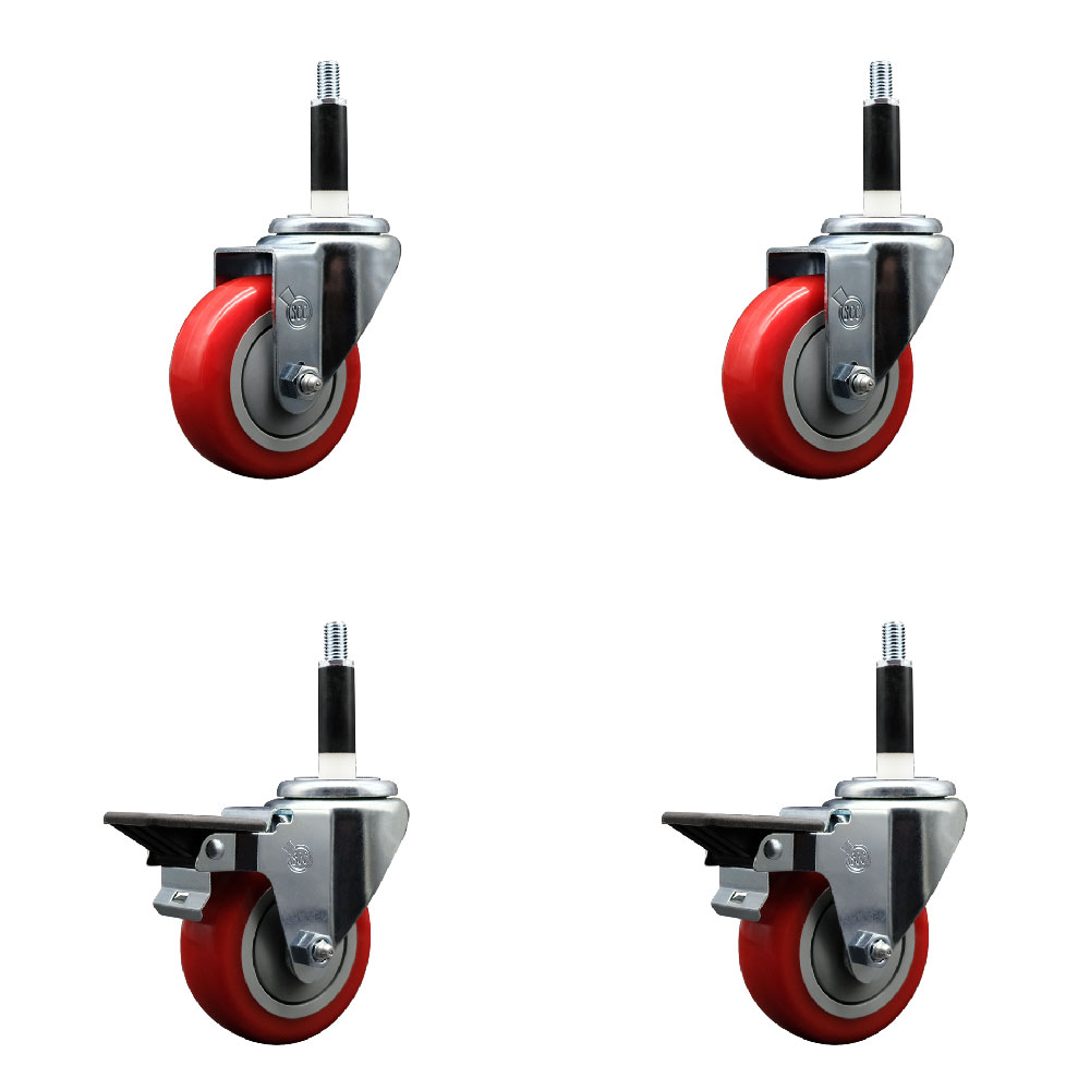 SCC-EX20S3514-PPUB-RED-2-PLB-2-78 Polyurethane Swivel Expanding Stem Caster with 3.5 in. Red Wheels & 0.87 in. Stems - Set of 4