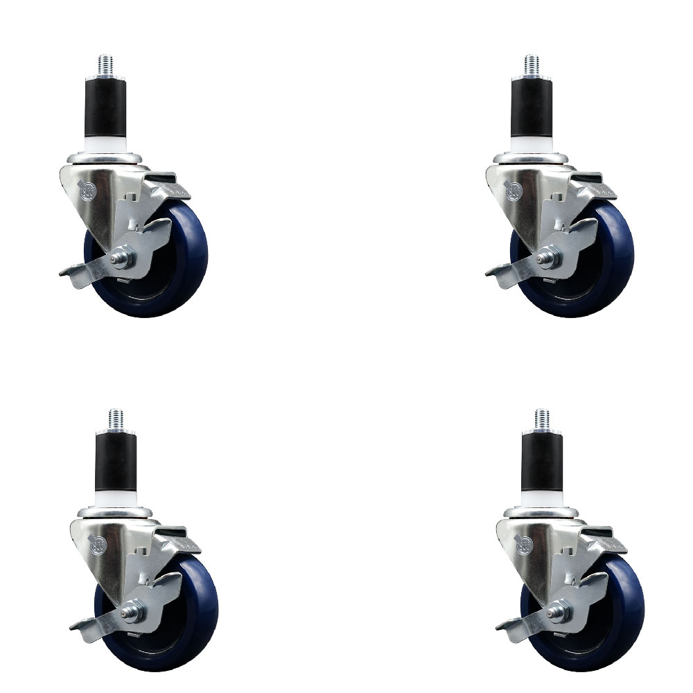SCC-EX20S3514-SPUS-TLB-112-4 Solid Polyurethane Swivel Expanding Stem Caster with 3.5 in. Blue Wheels & 1.5 in. Stems - Set of 4
