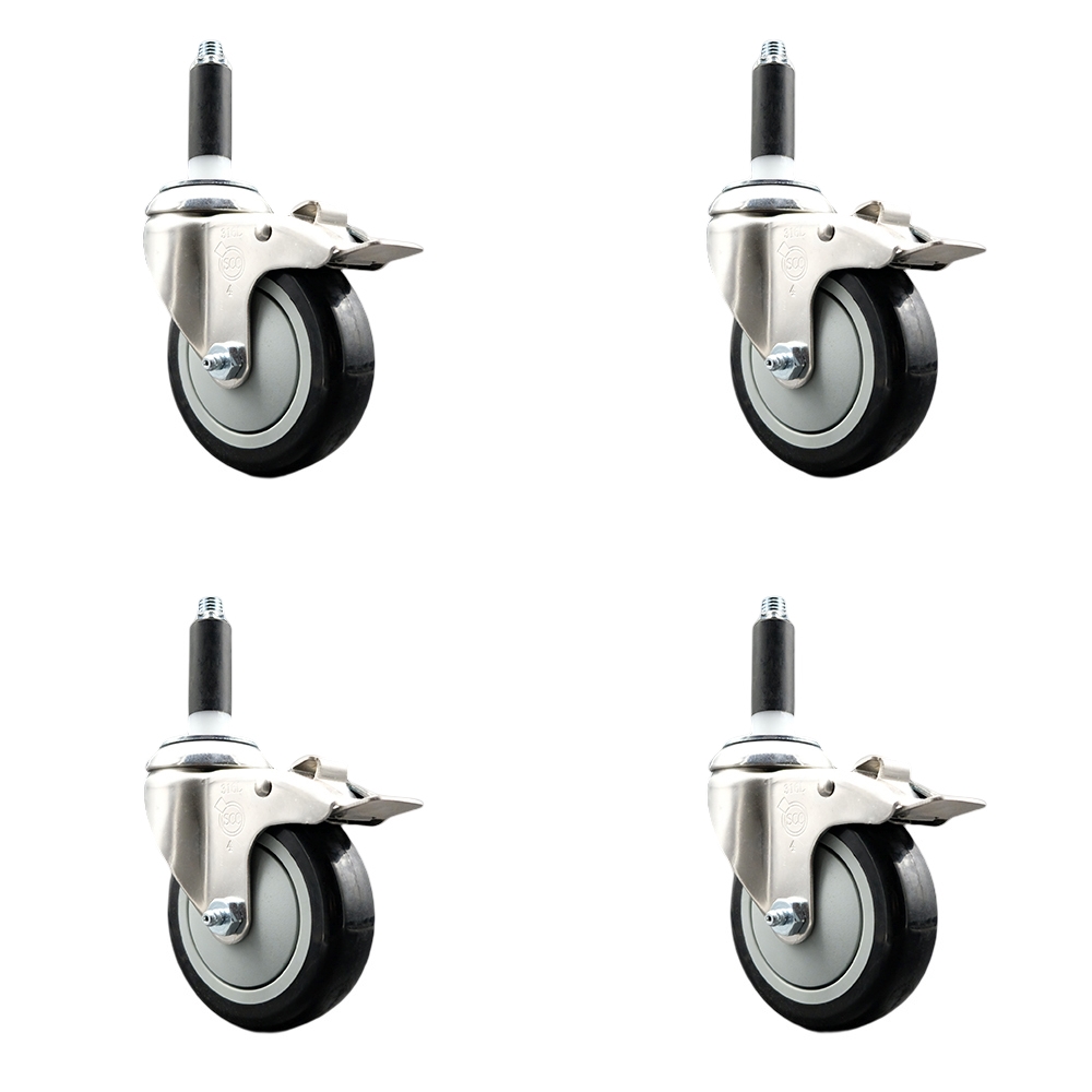 Polyurethane Swivel Stem Caster with 4 in. Black Caster Wheels, 0.87 in. Expanding Stems - 316 Stainless Steel Casters - Set of 4