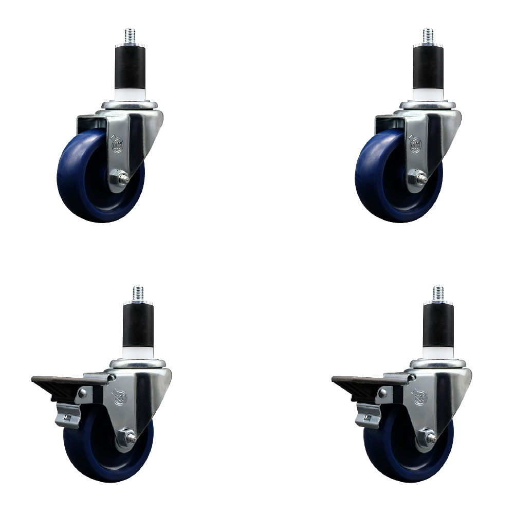 SCC-EX20S3514-SPUS-2-PLB-2-112 Solid Polyurethane Swivel Expanding Stem Caster with 3.5 in. Blue Wheels & 1.5 in. Stems - Set of 4