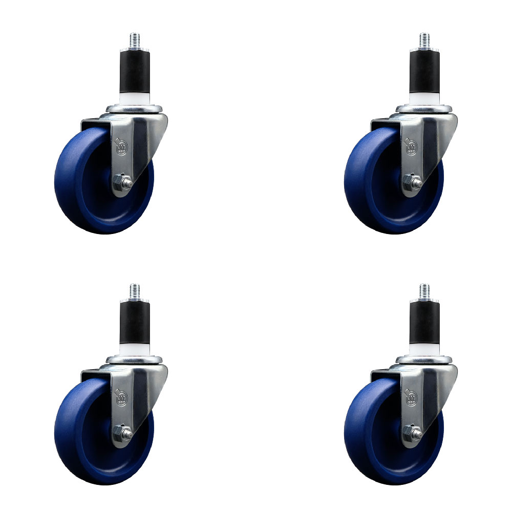 SCC-EX20S414-SPUS-112-4 Solid Polyurethane Swivel Expanding Stem Caster with 4 in. Blue Wheels & 1.5 in. Stems - Set of 4