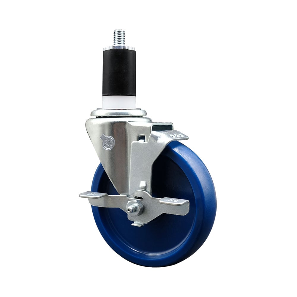SCC-SSEX20S514-SPUS-TLB-112 Stainless Steel Solid Polyurethane Expanding Stem Swivel Caster with 5 in. Blue Wheel & 1.5 in. Stem & Top Locking Brake