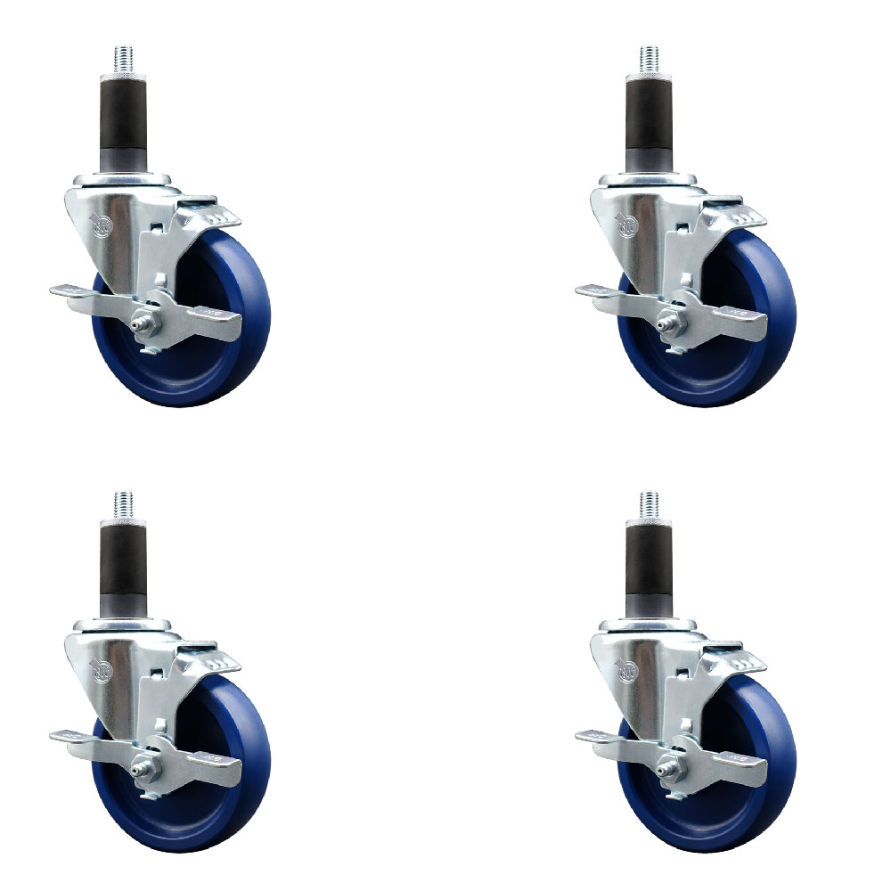 SCC-EX20S414-SPUS-TLB-114-4 Solid Polyurethane Swivel Expanding Stem Caster with 4 in. Blue Wheels & 1.25 in. Stems - Set of 4