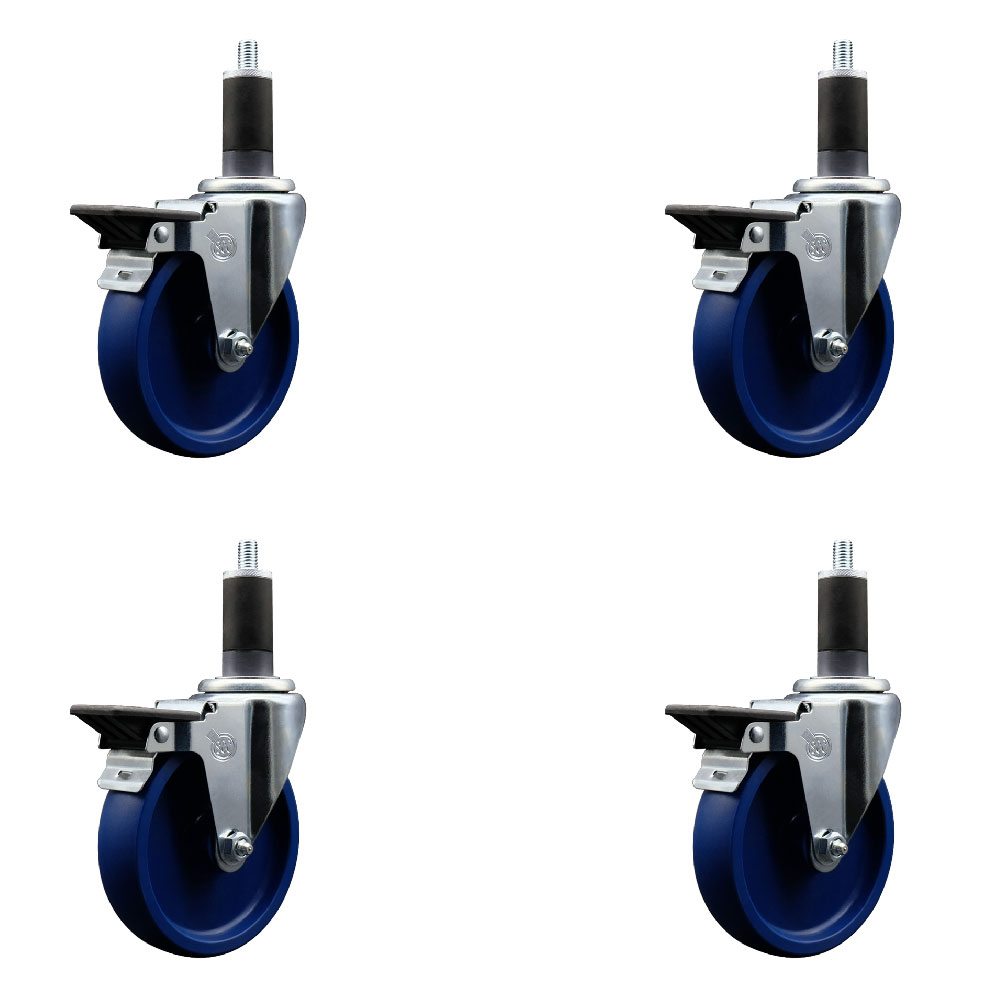 SCC-EX20S514-SPUS-PLB-114-4 Solid Polyurethane Swivel Expanding Stem Caster with 5 in. Blue Wheels & 1.25 in. Stems - Set of 4