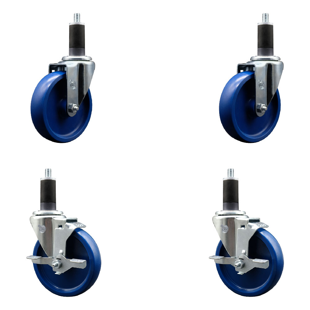 SCC-EX20S514-SPUS-2-TLB-2-114 Solid Polyurethane Swivel Expanding Stem Caster with 5 in. Blue Wheels & 1.25 in. Stems - Set of 4