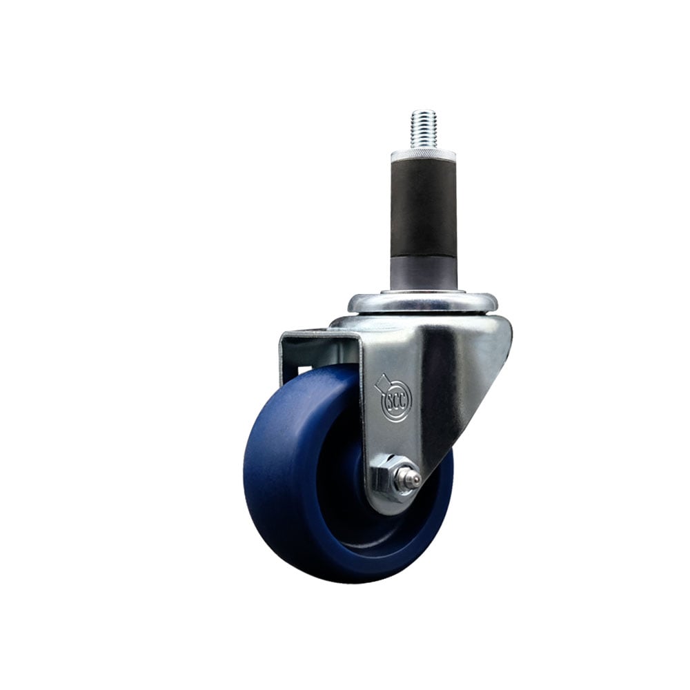 SCC-SSEX20S314-SPUS-114 Stainless Steel Solid Polyurethane Expanding Stem Swivel Caster with 3 in. Blue Wheel & 1.25 in. Stem