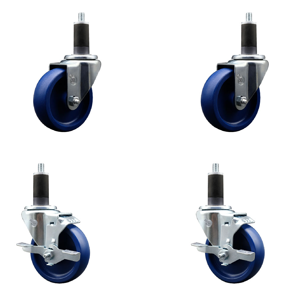 SCC-SSEX20S414-SPUS-2-TLB-2-114 Stainless Steel Solid Polyurethane Swivel Expanding Stem Caster with 4 in. Blue Wheels & 1.25 in. Stems - Set of 4