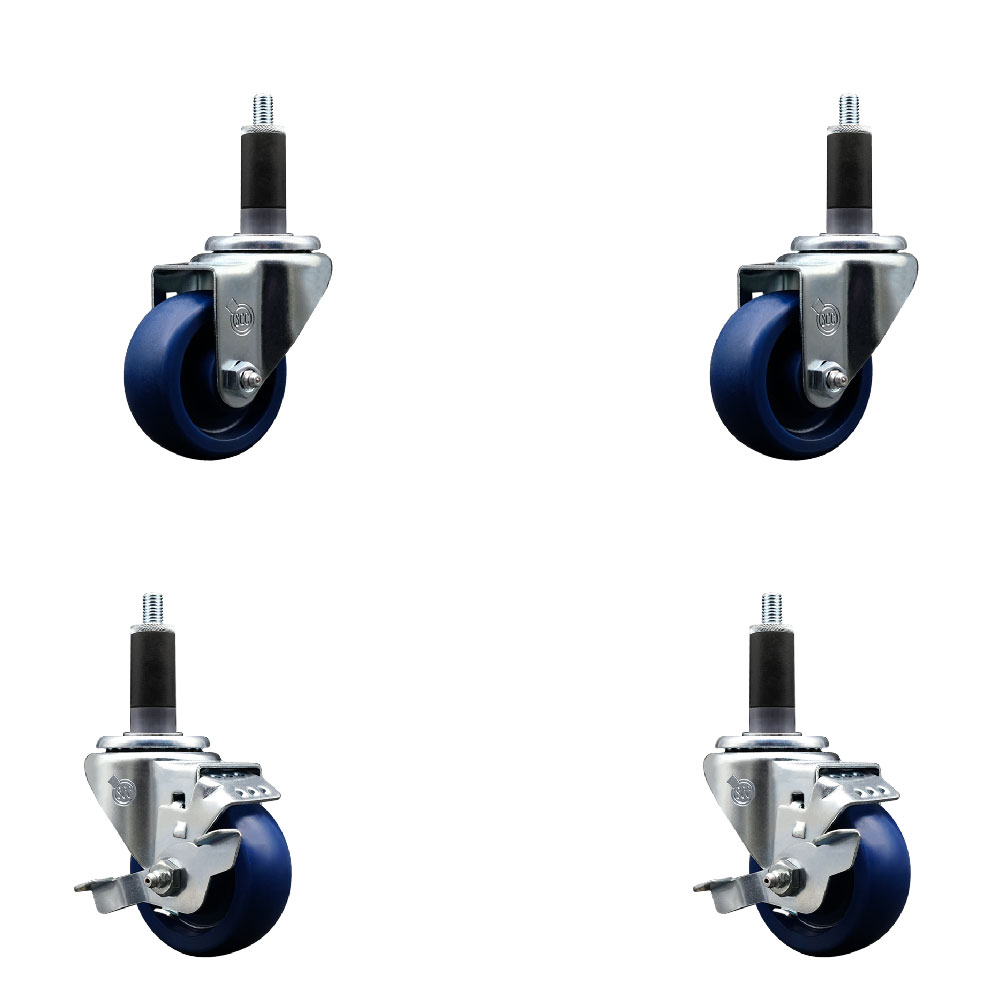 SCC-EX20S314-SPUS-2-TLB-2-118 Solid Polyurethane Swivel Expanding Stem Caster with 3 in. Blue Wheels & 1.13 in. Stems - Set of 4