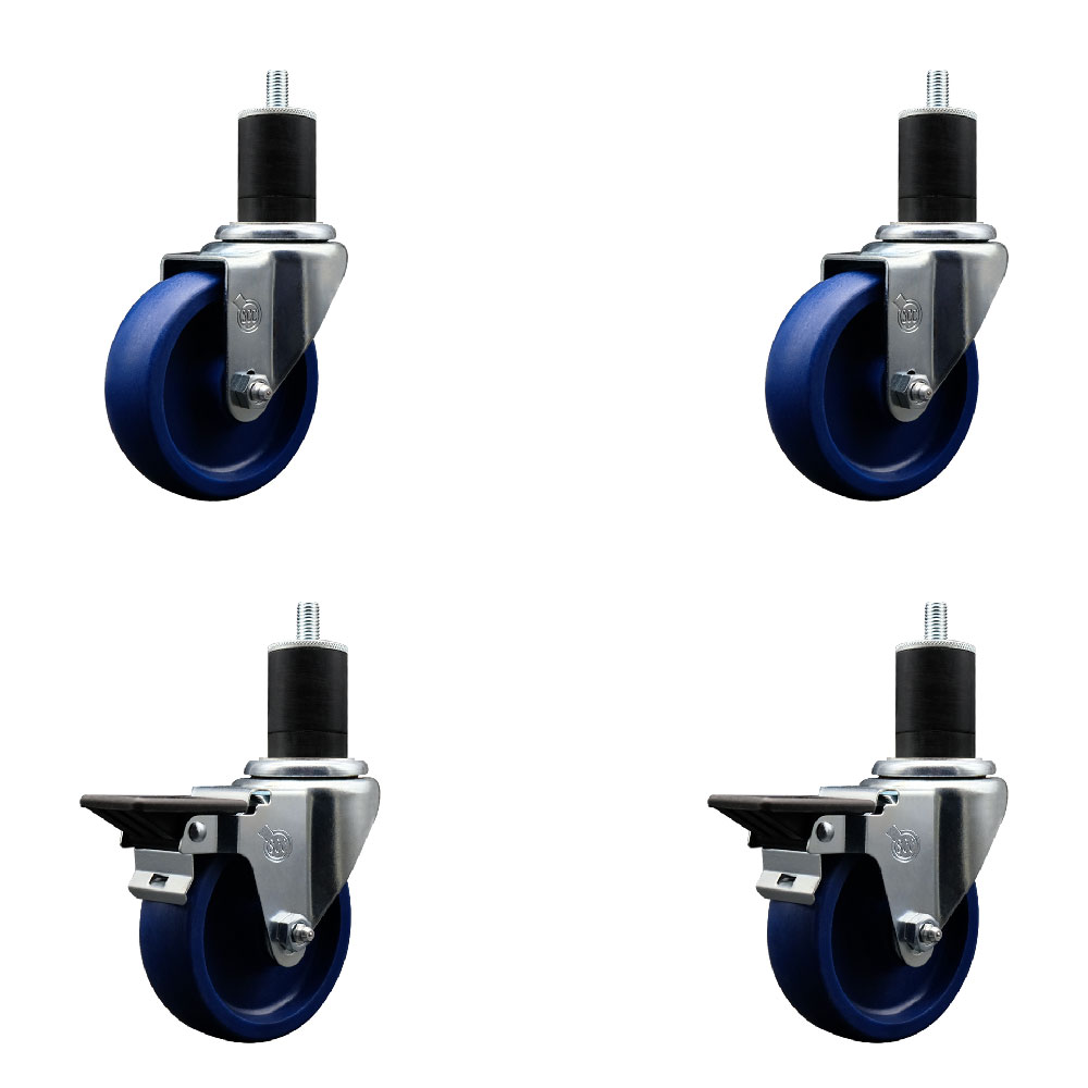 SCC-EX20S414-SPUS-2-PLB-2-134 Solid Polyurethane Swivel Expanding Stem Caster with 4 in. Blue Wheels & 1.75 in. Stems - Set of 4