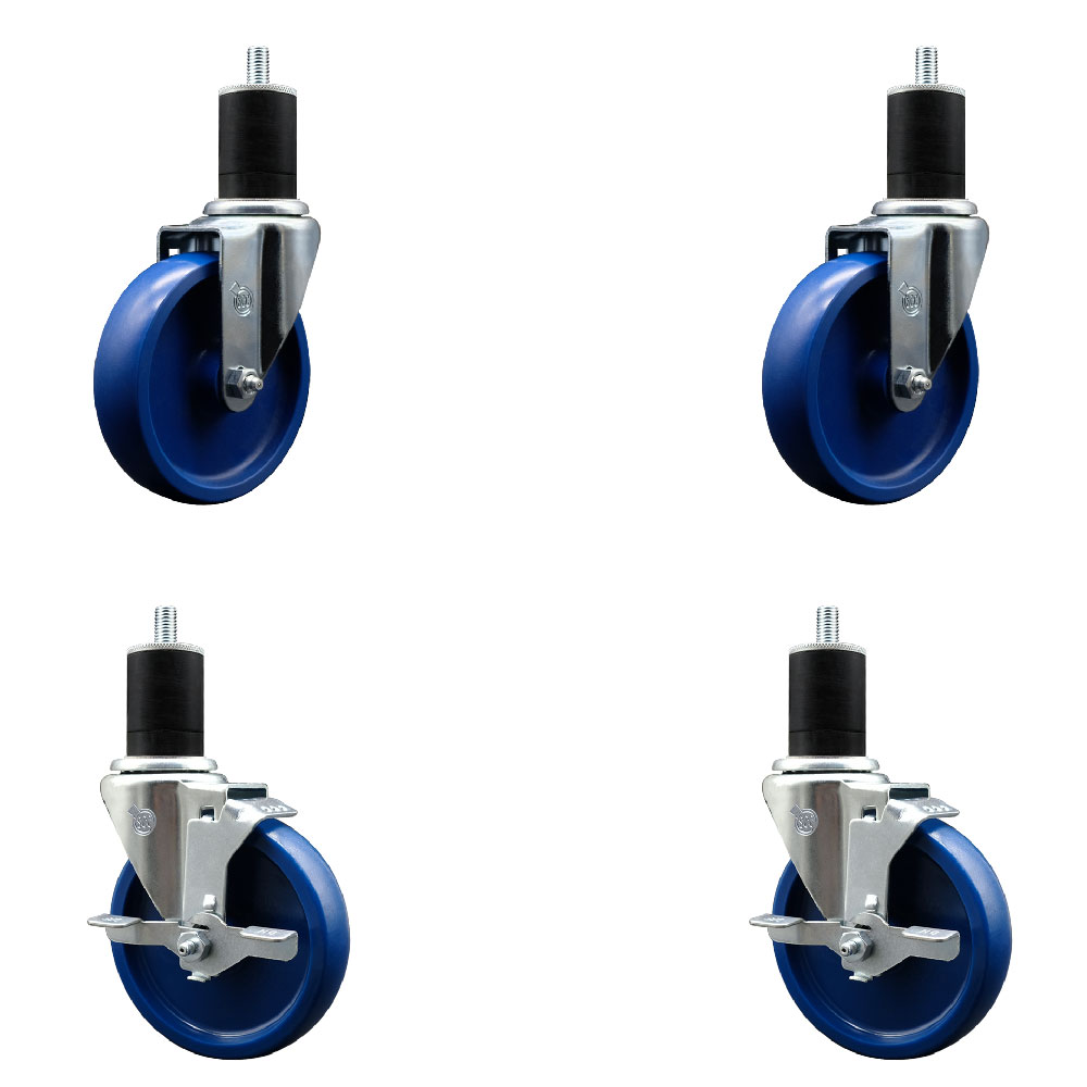 SCC-EX20S514-SPUS-2-TLB-2-134 Solid Polyurethane Swivel Expanding Stem Caster with 5 in. Blue Wheels & 1.75 in. Stems - Set of 4