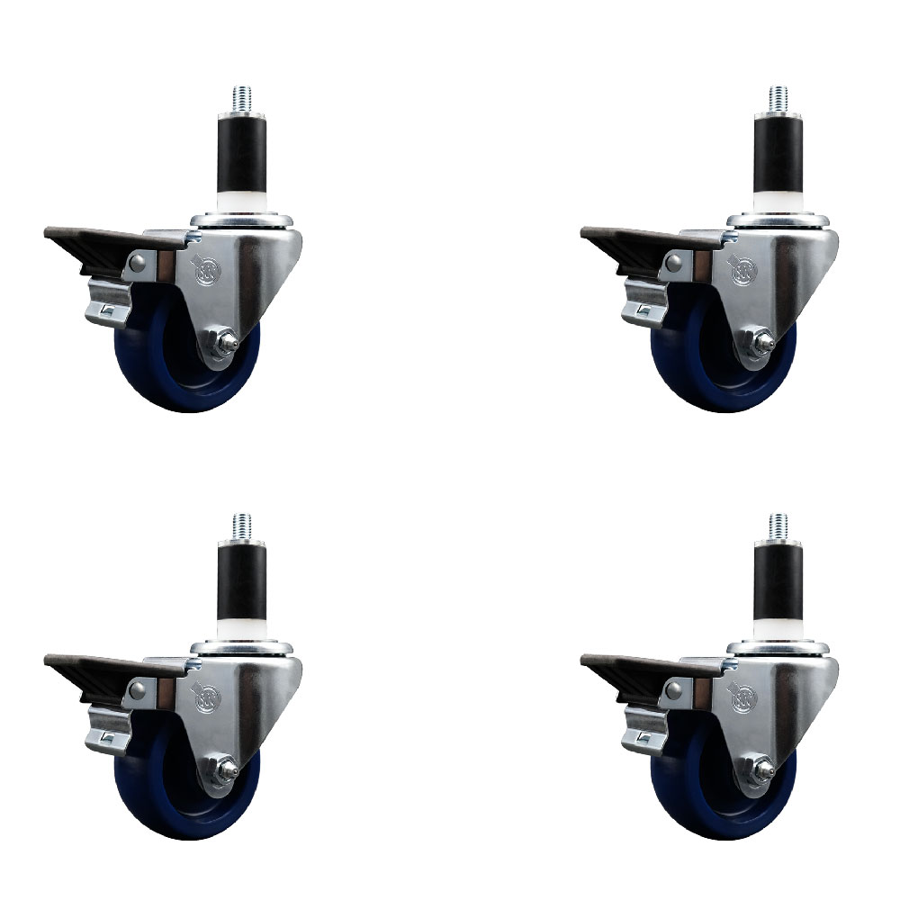 SCC-EX20S314-SPUS-PLB-138-4 Solid Polyurethane Swivel Expanding Stem Caster with 3 in. Blue Wheels & 1.38 in. Stems - Set of 4