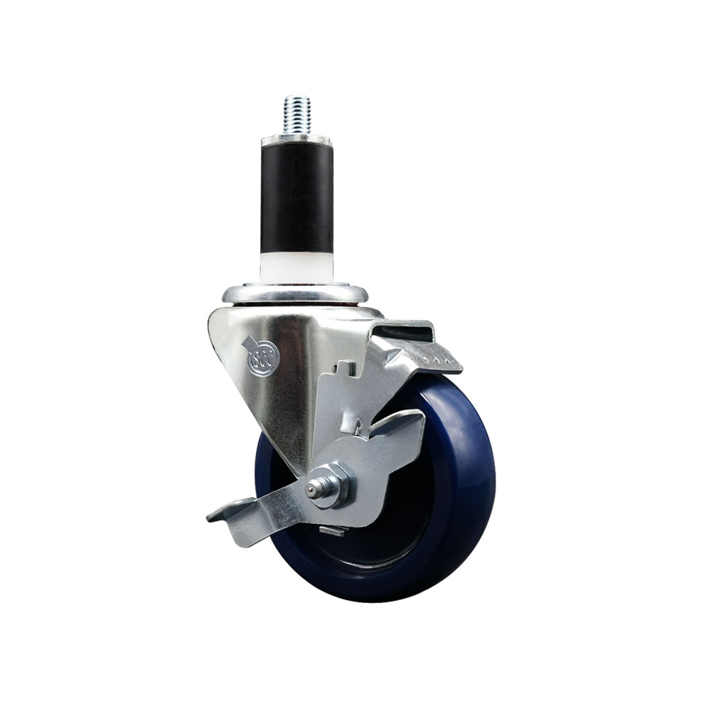 SCC-EX20S3514-SPUS-TLB-138 Solid Polyurethane Expanding Stem Swivel Caster with 3.5 in. Blue Wheel & 1.38 in. Stem & Top Locking Brake