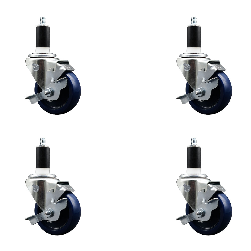 Solid Polyurethane Swivel Caster - Blue - Set of 4 - 1200 lbs Capacity
