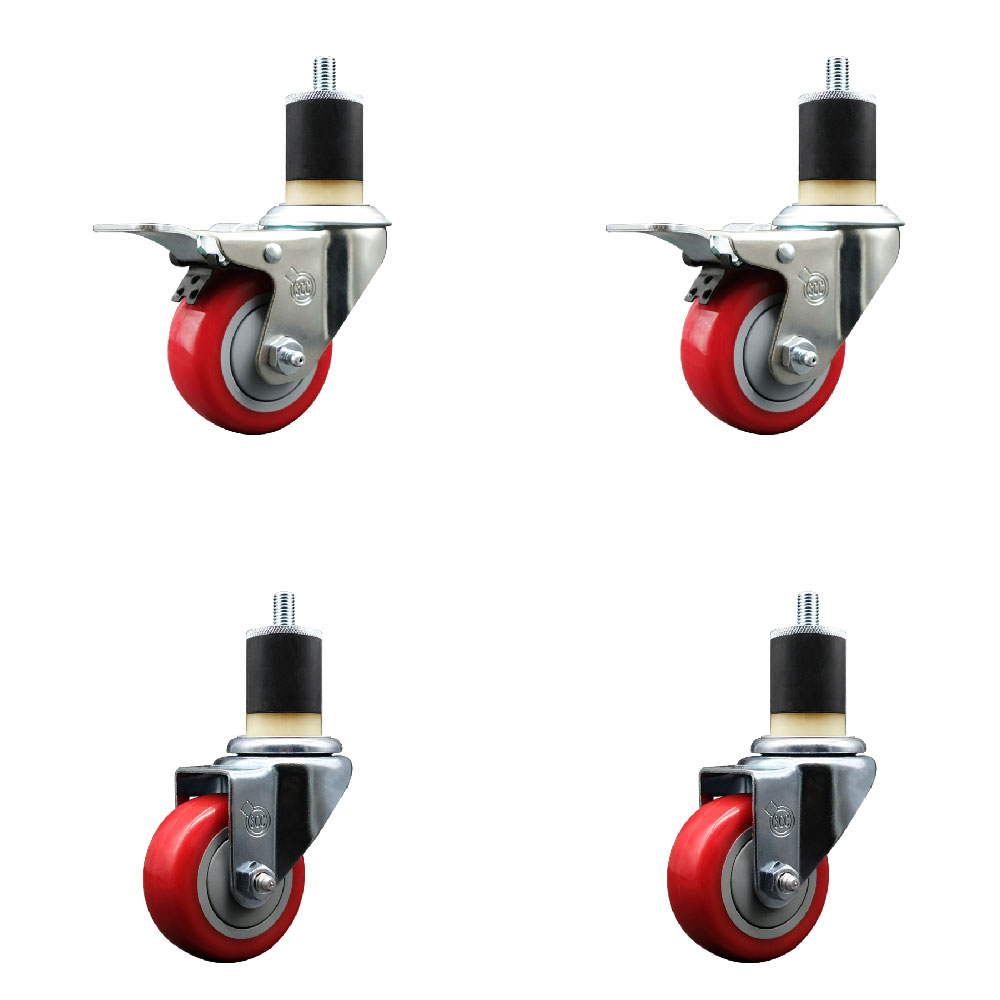 SCC-EXTTL20S314-PPUB-RED-2-S-2-178 Polyurethane Swivel Expanding Stem Caster with 3 in. Red Wheels & 1.87 in. Stems - Set of 4