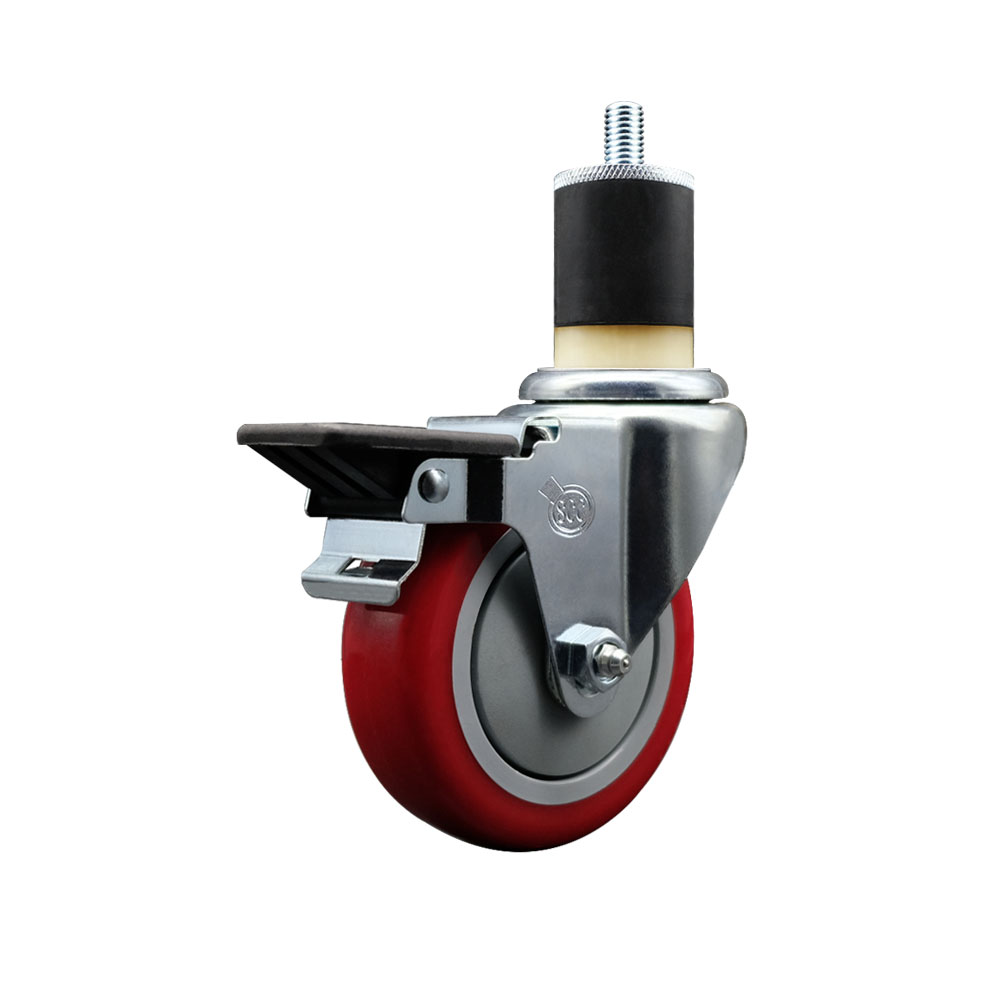 SCC-EX20S414-PPUB-RED-PLB-178 Polyurethane Expanding Stem Swivel Caster with 4 in. Red Wheel & 1.87 in. Stem & Posi Locking Brake