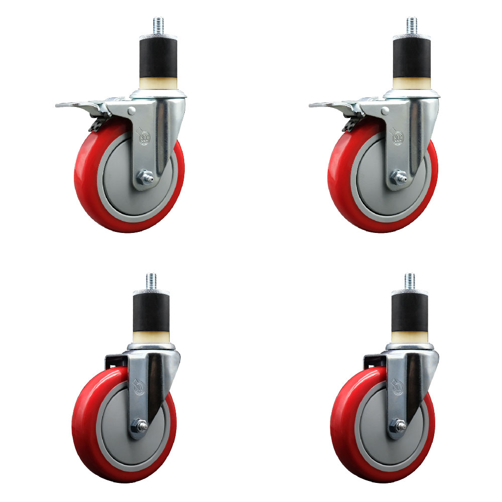 SCC-EXTTL20S514-PPUB-RED-2-S-2-178 Polyurethane Swivel Expanding Stem Caster with 5 in. Red Wheels & 1.87 in. Stems - Set of 4