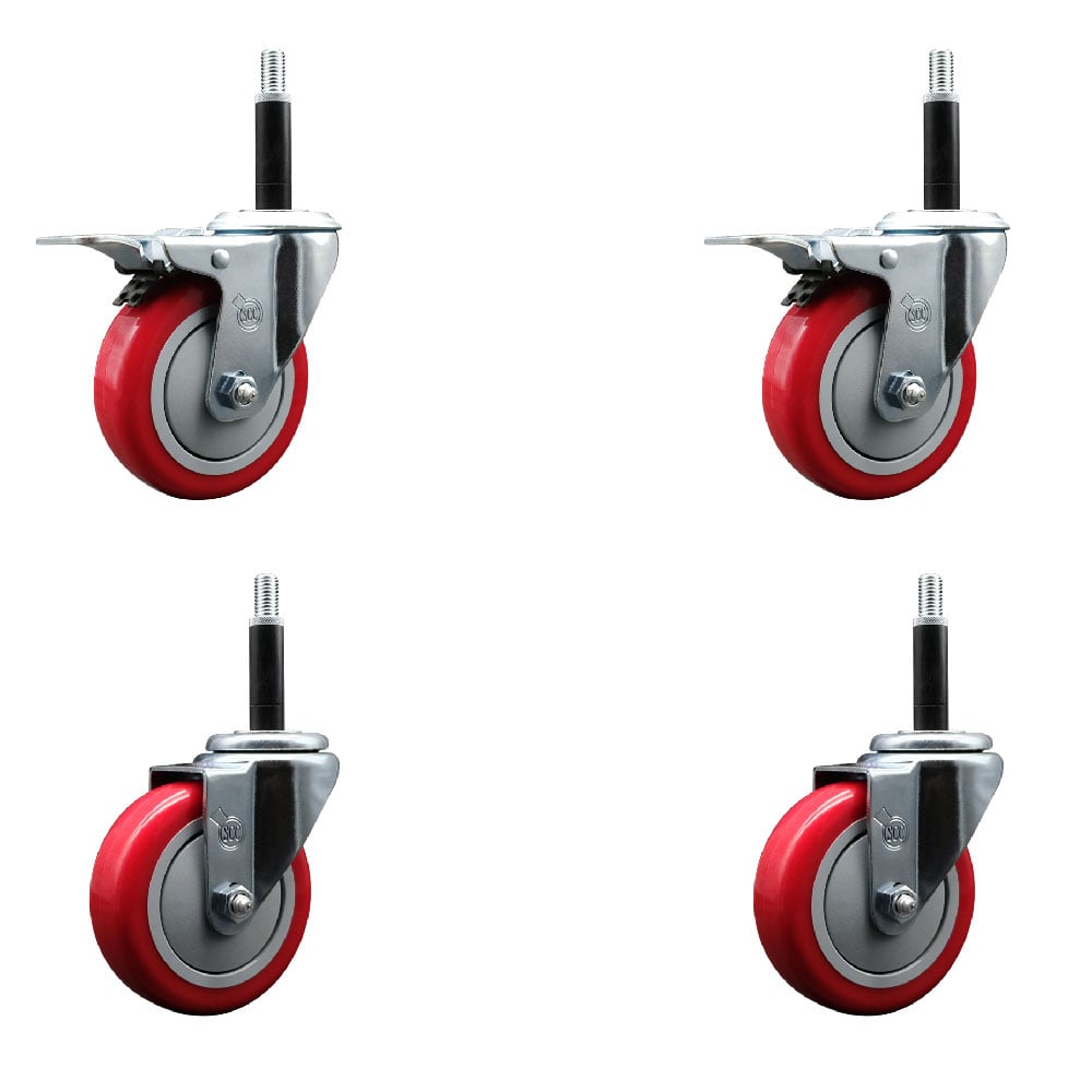 SCC-EXTTL20S414-PPUB-RED-2-S-2-34 Polyurethane Swivel Expanding Stem Caster with 4 in. Red Wheels & 0.75 in. Stems - Set of 4