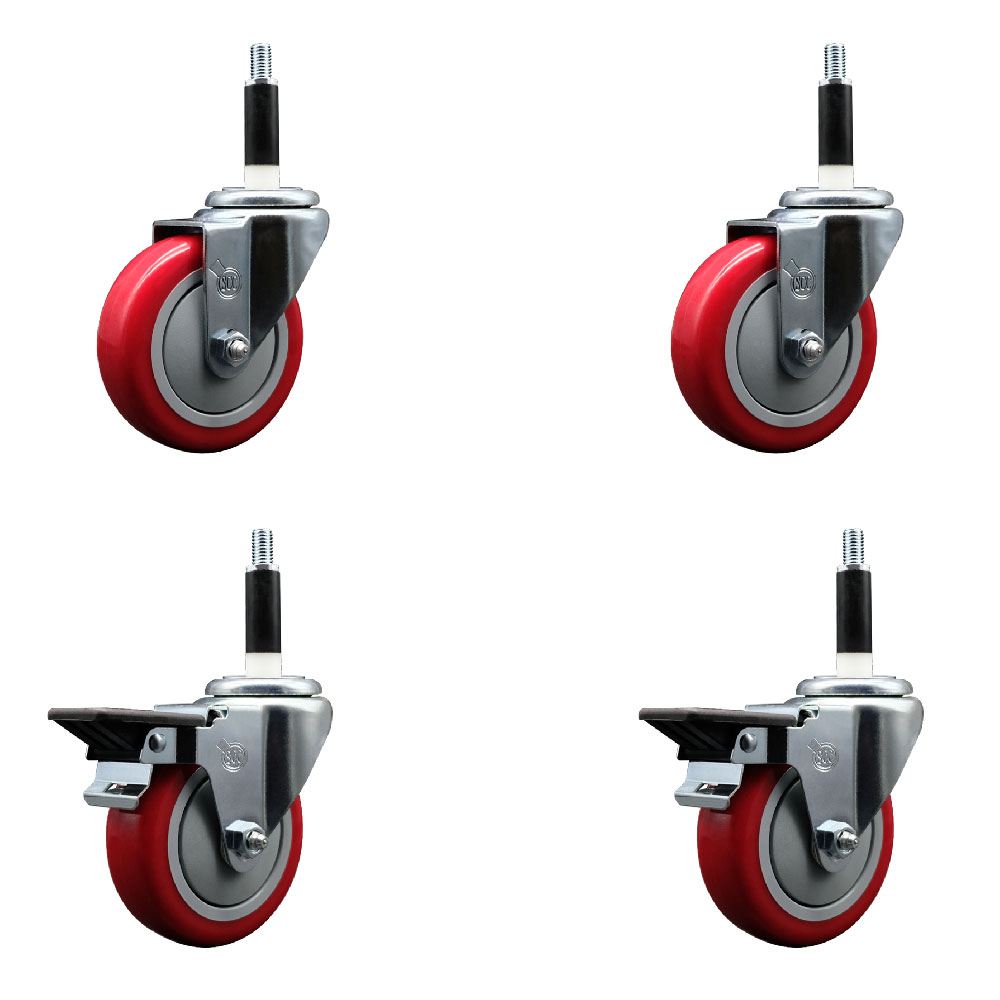 SCC-EX20S414-PPUB-RED-2-PLB-2-78 Polyurethane Swivel Expanding Stem Caster with 4 in. Red Wheels & 0.87 in. Stems - Set of 4