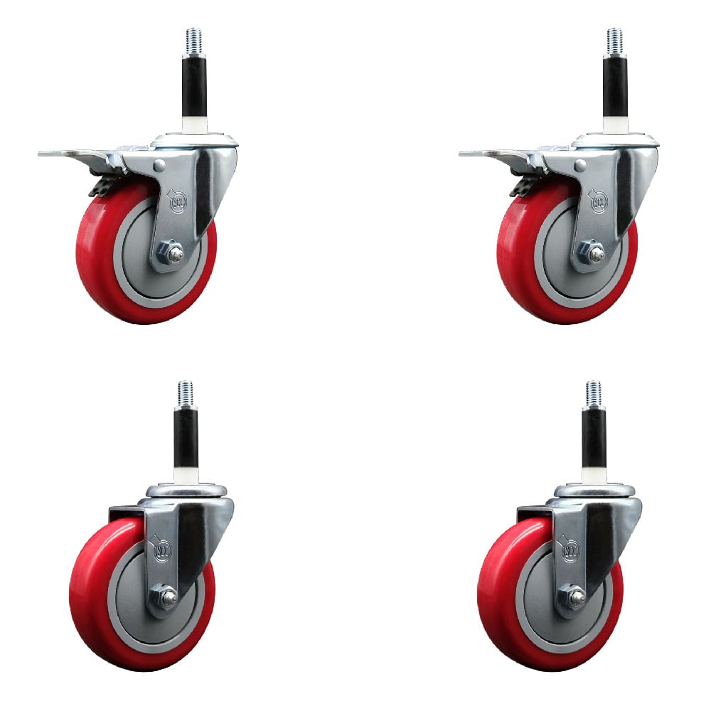 SCC-EXTTL20S414-PPUB-RED-2-S-2-78 Polyurethane Swivel Expanding Stem Caster with 4 in. Red Wheels & 0.87 in. Stems - Set of 4