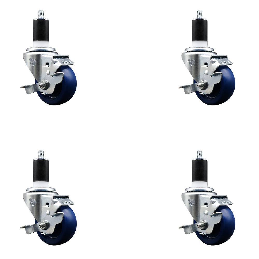 SCC-EX20S314-SPUS-TLB-112-4 Solid Polyurethane Swivel Expanding Stem Caster with 3 in. Blue Wheels & 1.5 in. Stems - Set of 4
