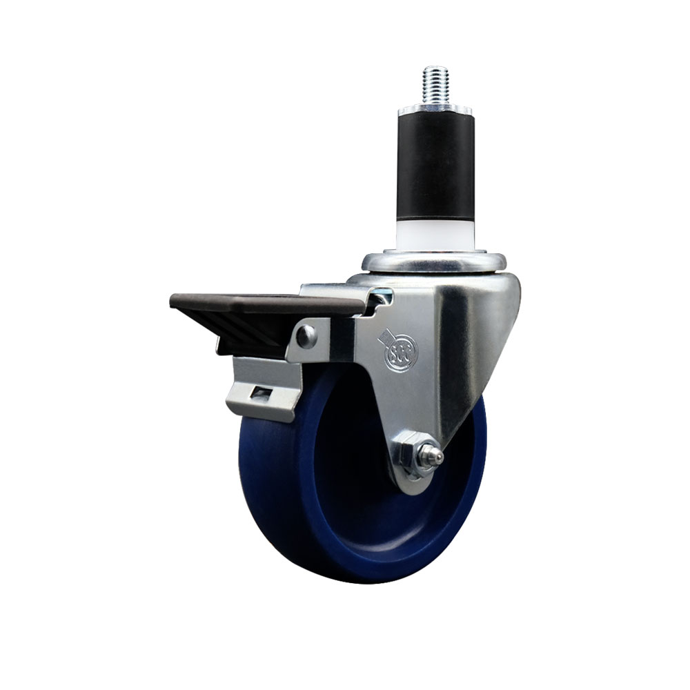 SCC-EX20S414-SPUS-PLB-112 Solid Polyurethane Expanding Stem Swivel Caster with 4 in. Blue Wheel & 1.5 in. Stem & Posi Locking Brake