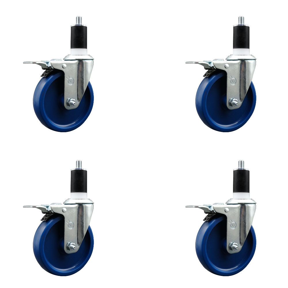 SCC-EXTTL20S514-SPUS-112-4 Solid Polyurethane Swivel Expanding Stem Caster with 5 in. Blue Wheels & 1.5 in. Stems - Set of 4